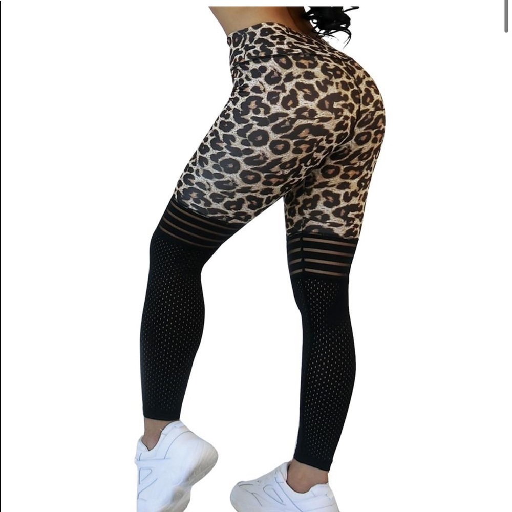 NWOT Leopard & Mesh Spandex Pants - Picture 7 of 9